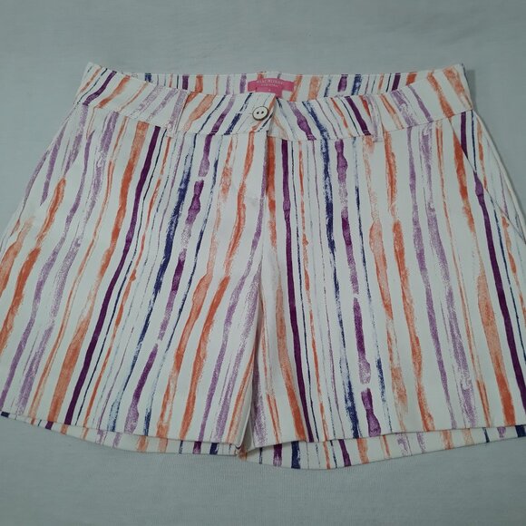 Isaac Mizrahi Purple & Orange Striped Shorts - Size 8 - Picture 1 of 8